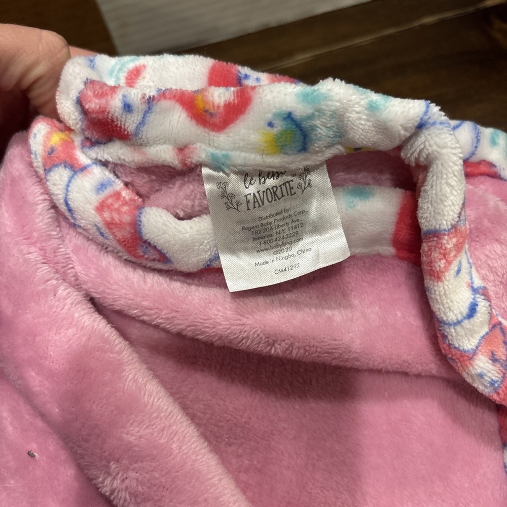 le bebe FAVORITE Pink Baby Blanket Fox Frog Flower Butterfly Trim - Picture 6 of 7